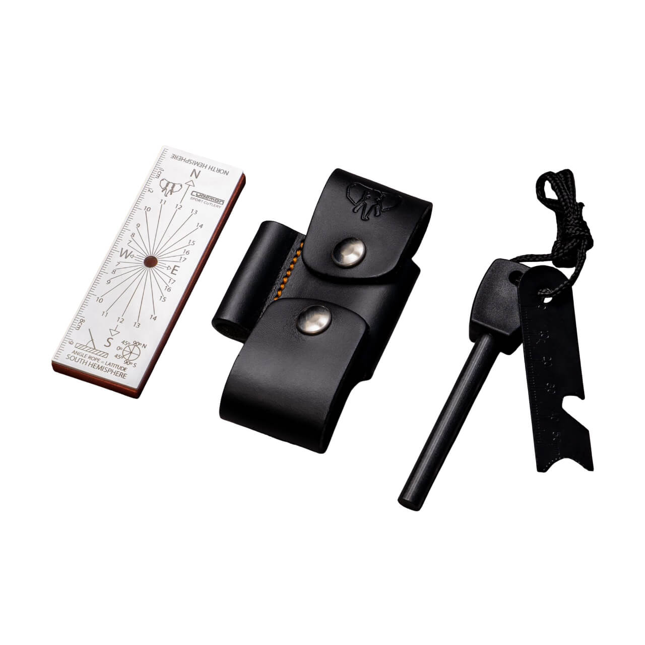 Coupleur Cudeman en cuir noir et tissu orange avec accessoires. 1...