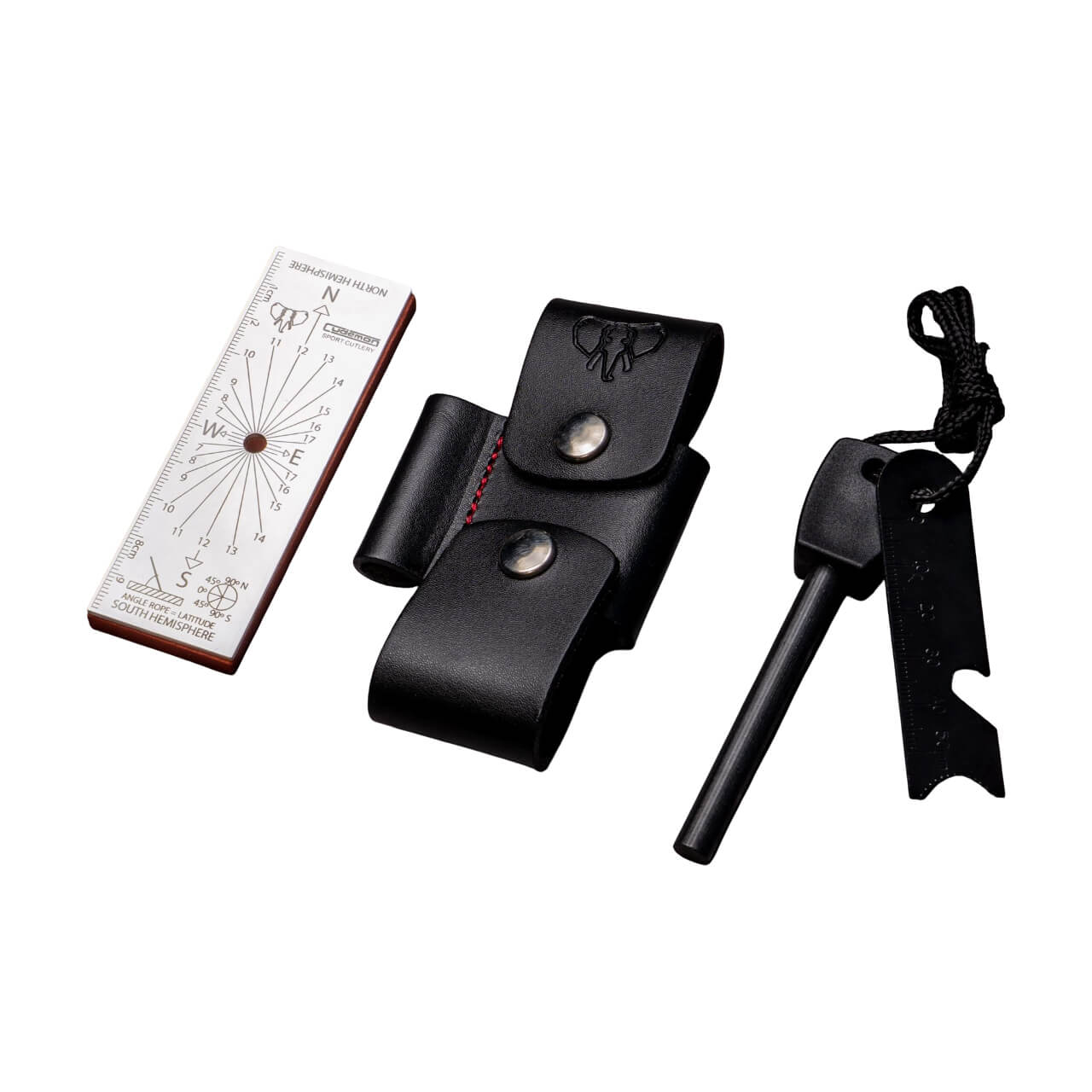 Coupleur Cudeman en cuir noir et tissu rouge avec accessoires. 10...