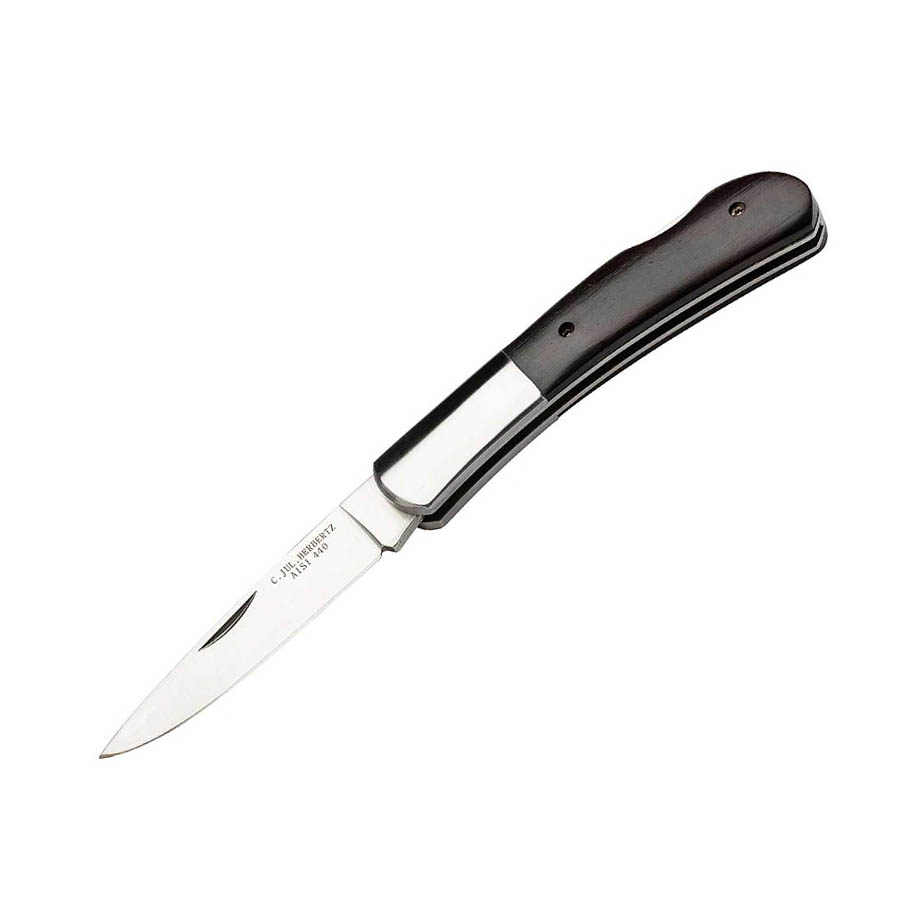 Navaja con mango de madera de ébano y hoja de 7.5 cm con backlock