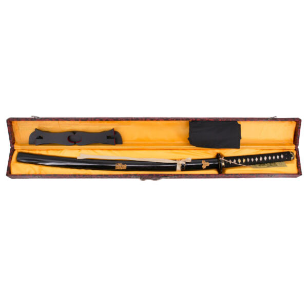 Funcional Katana Hattori Hanzo Kill Bill The Bride na cor preta com detalhe de leão