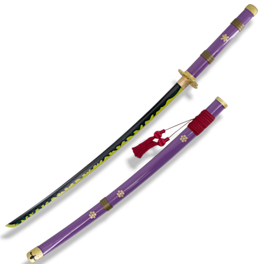 Katana funcional Enma da Zoro de One Piece lilás com detalhes dou...
