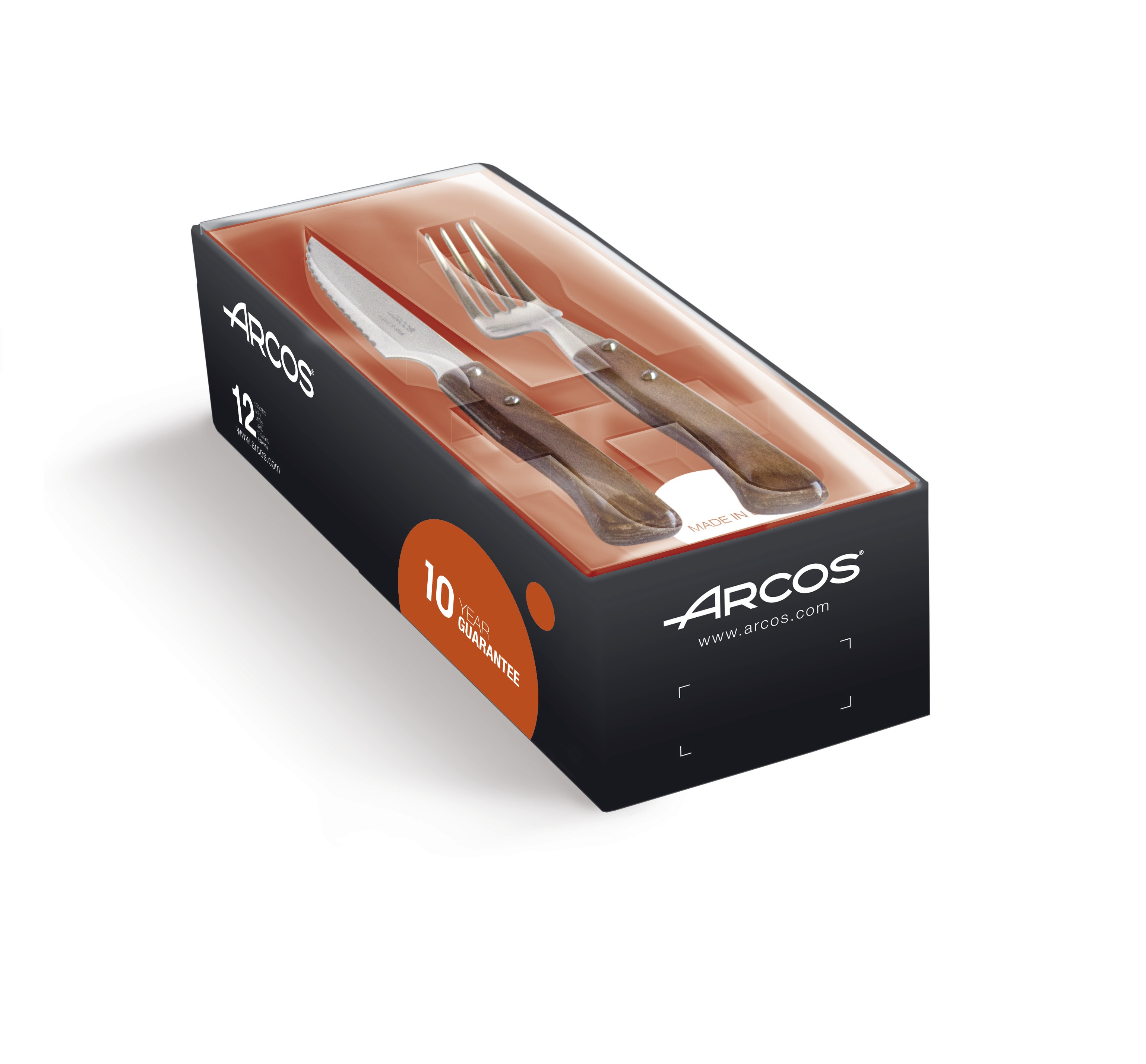 Set di 6 coltelli da bistecca e 6 forchette Arcos con manici in l...