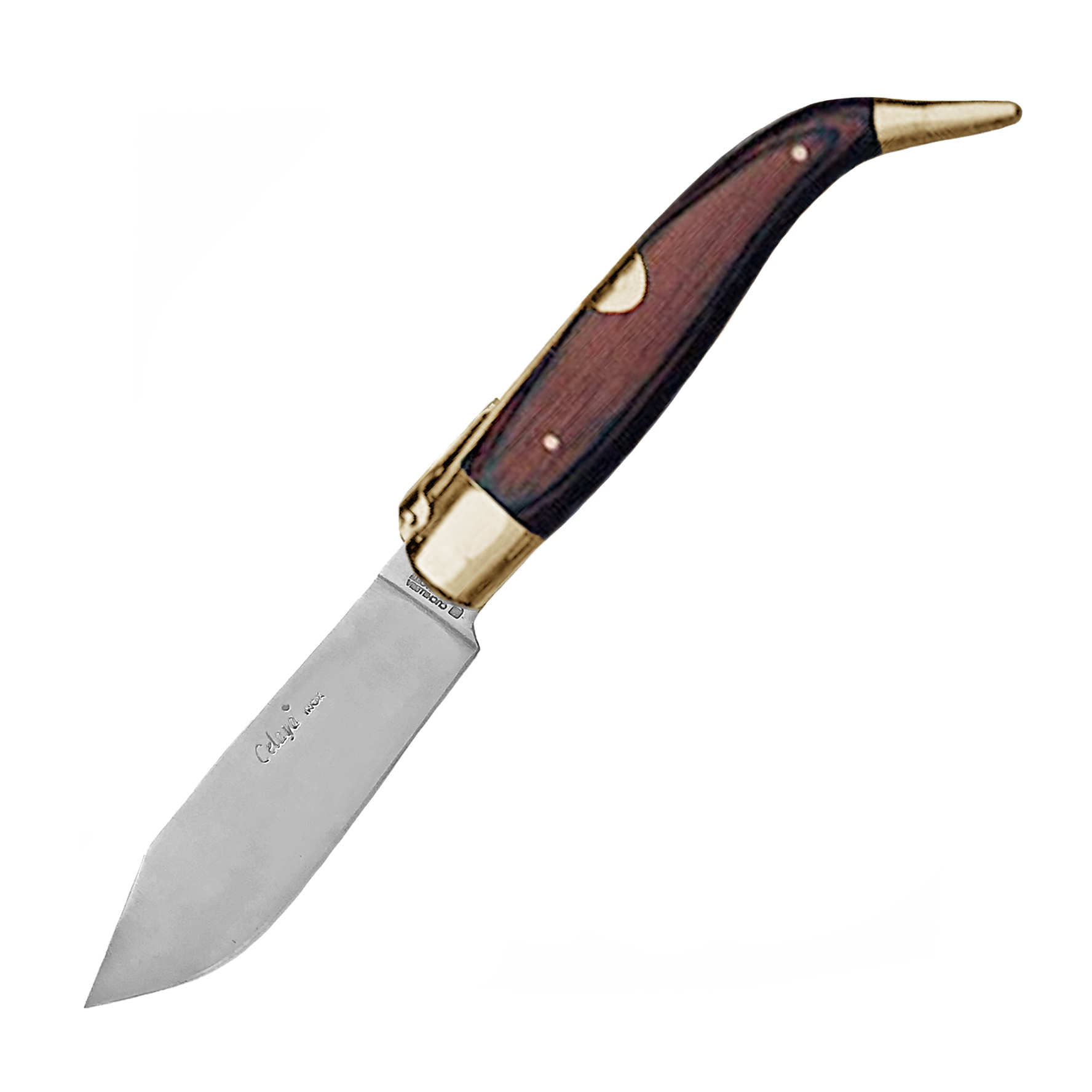 Coltello artigianale Pastora con manico in legno rosso e ghiera i...