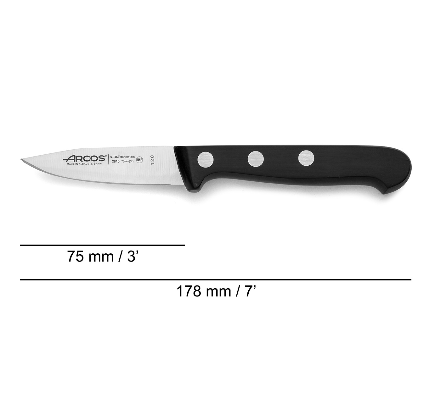 Arcos Universal 75 mm Schälmesser mit schwarzem Polyoxymethylen-Griff