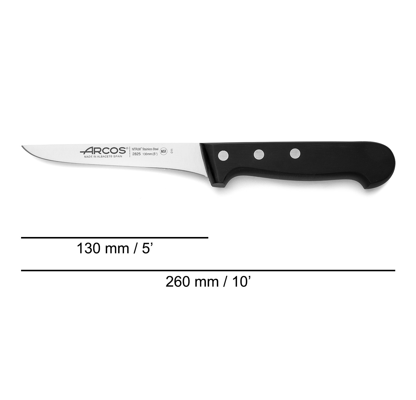 Cuchillo deshuesador Arcos Universal con mango de polioximetileno negro y hoja de 130 mm