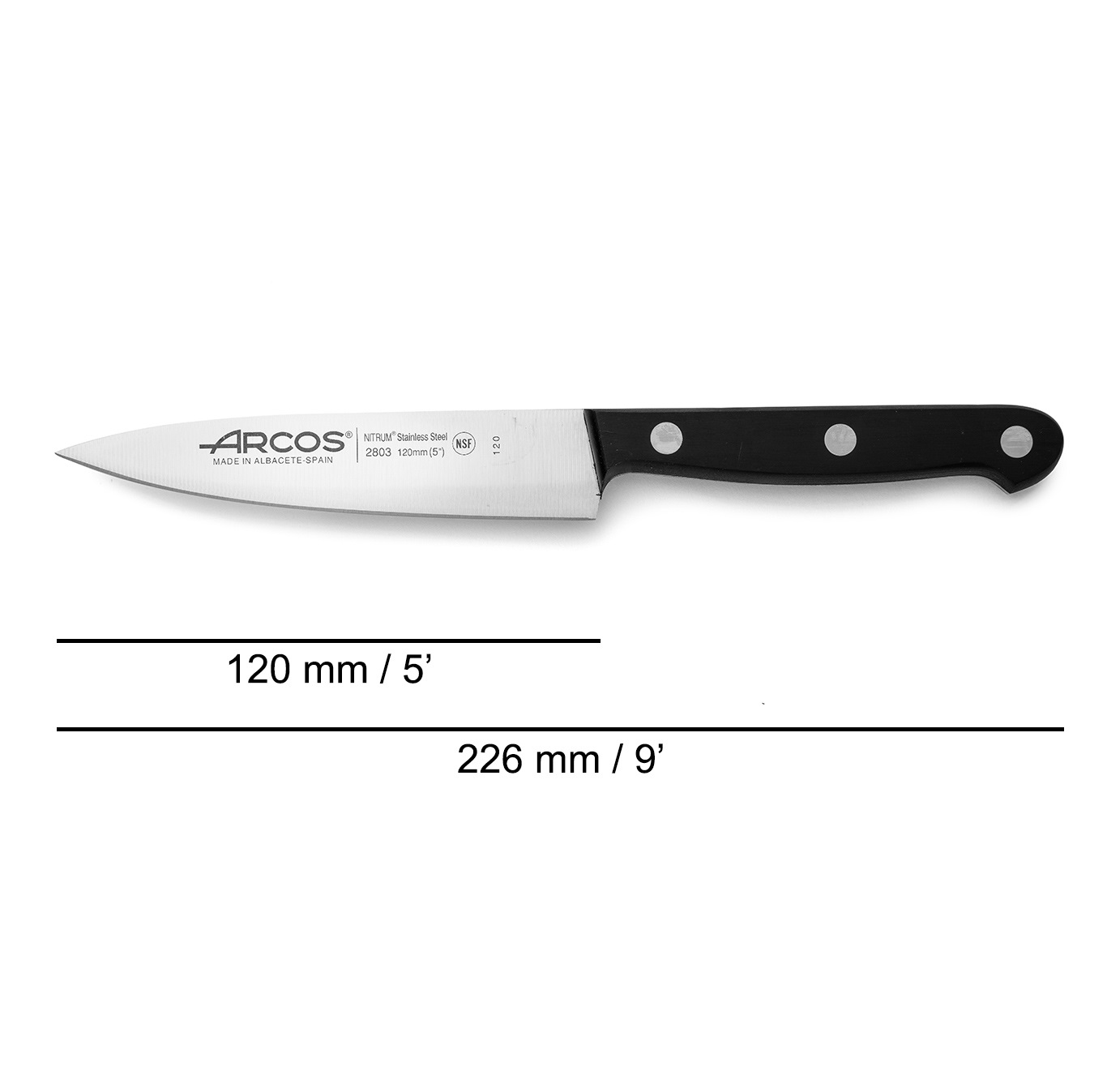 Coltello da chef universale Arcos con manico in poliossimetilene nero e lama larga da 120 mm