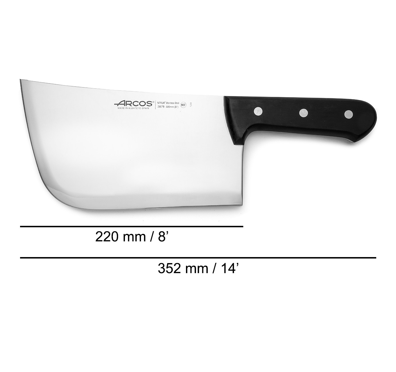 Couperet de chef Arcos Universal avec manche en polyoxyméthylène noir et lame étroite de 220 mm