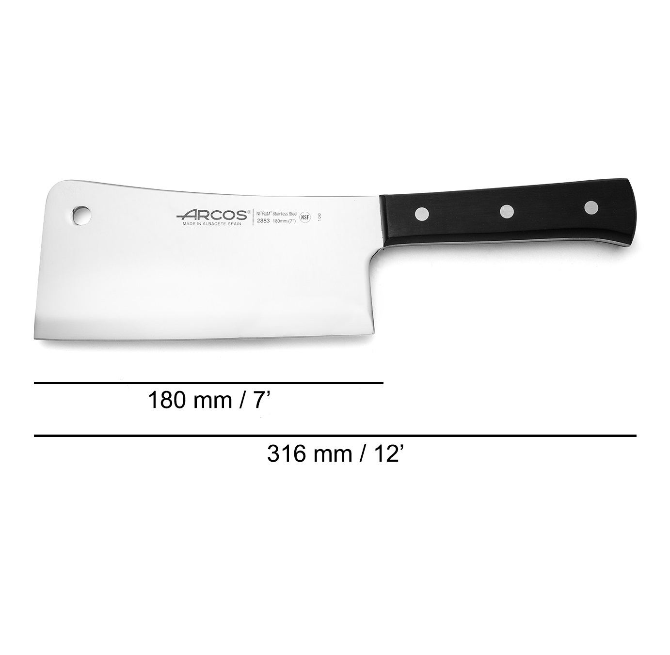 Couperet de chef Arcos Universal avec manche en polyoxyméthylène noir et lame de 180 mm