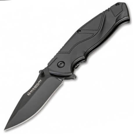 Tactical pocket knife with synthetic handle and line lock