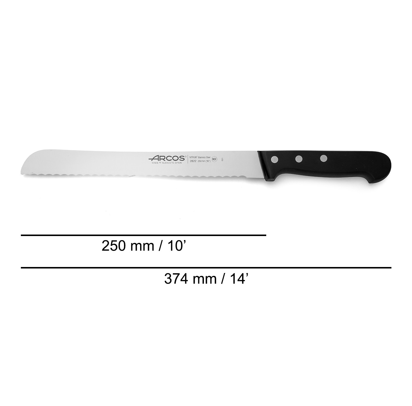 Faca de pão Arcos com lâmina serrilhada de 25 cm, série Universal, e cabo em polioximetileno