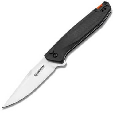 Tactical pocket knife with button lock and micarta handle