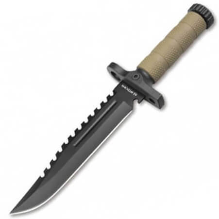 Survival knife with stainless steel blade and non slip handle