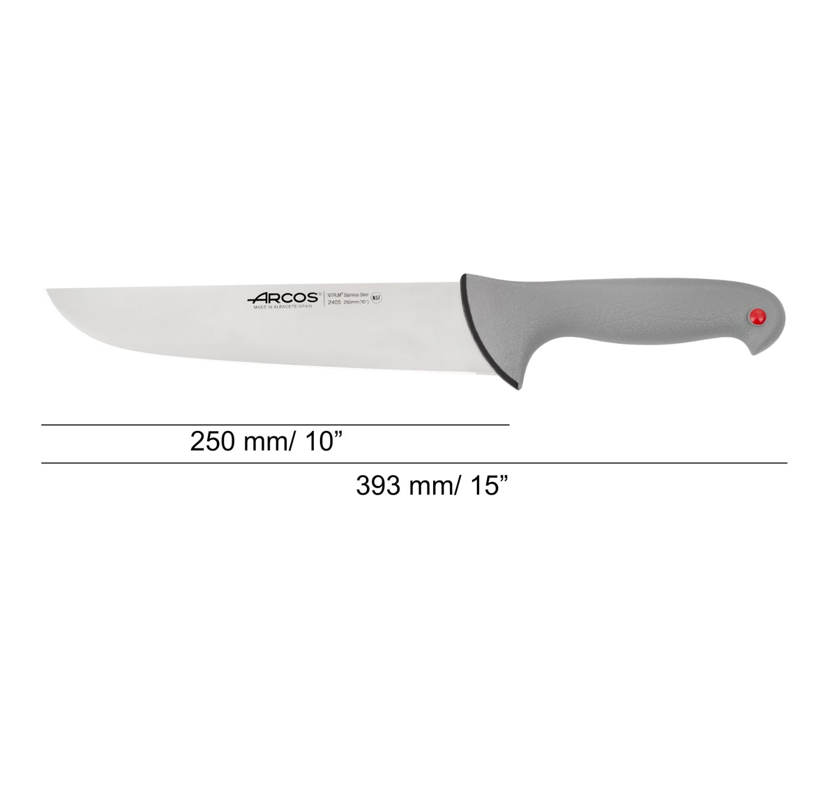 Coltello da macellaio Arcos con lama Colour Prof da 250 mm e manico grigio a doppia iniezione