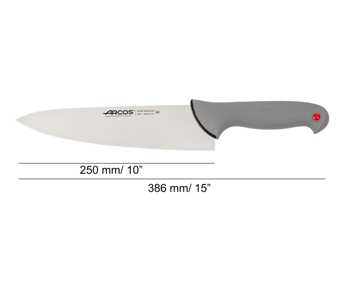 Faca de chef Arcos com lâmina Colour Prof de 250 mm e cabo de dupla injeção cinzento