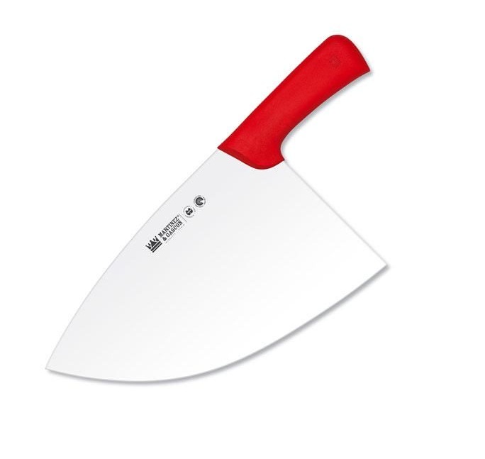 Half-moon steak axe with a 3 mm and 29 cm blade and red polypropy...