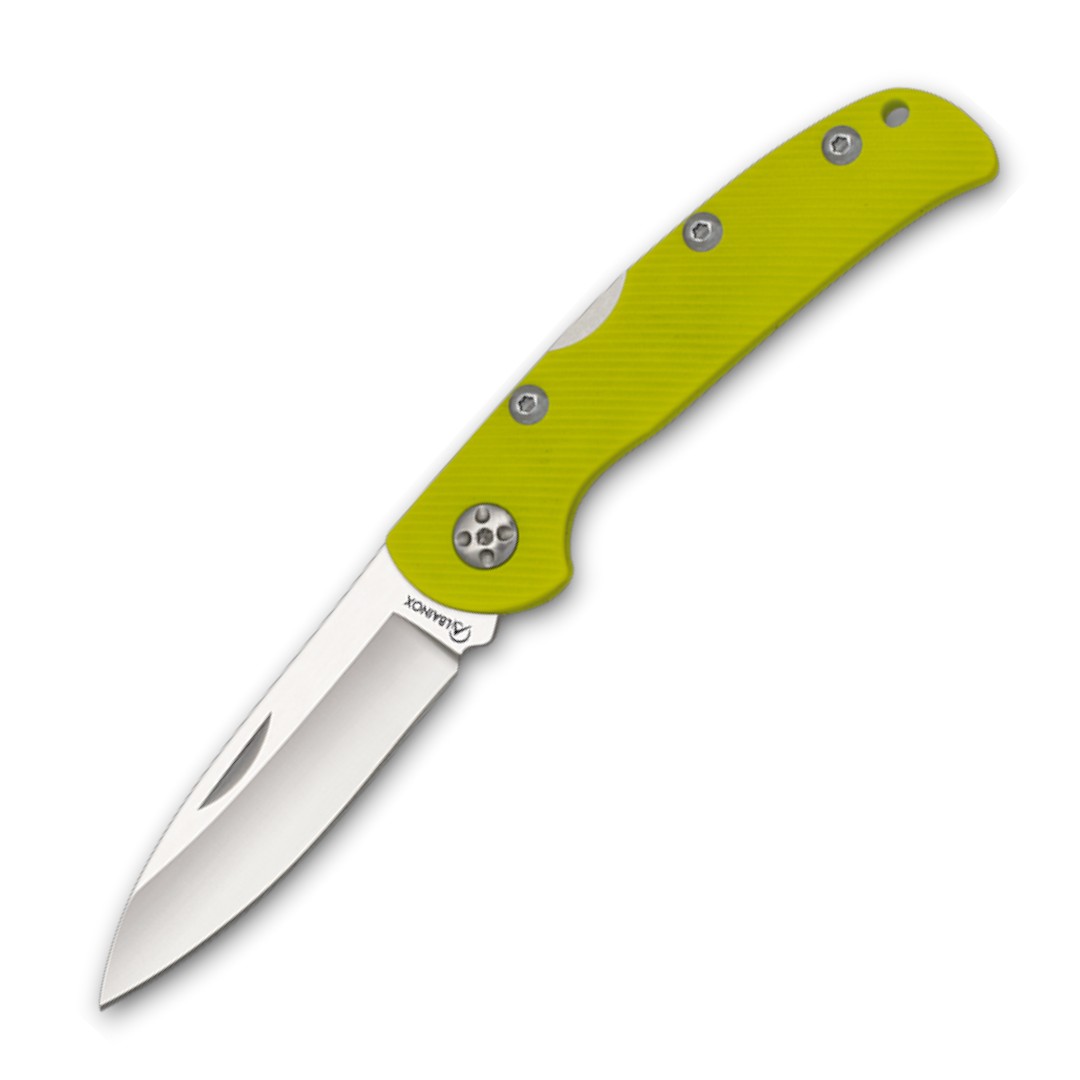 Pocket knife with yellow nylon fiber handle and 8cm blade