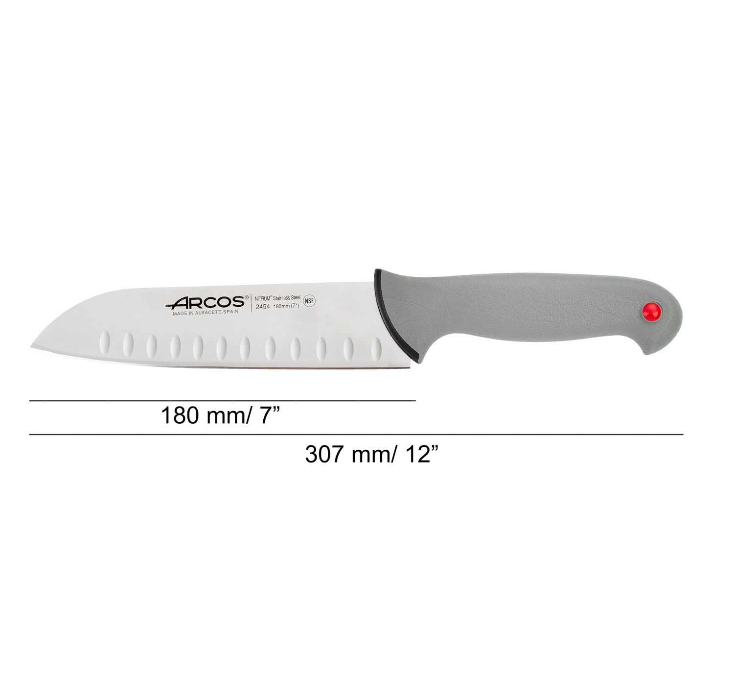 Arcos Japanese Santoku Knife with 18cm Blade, Colour Prof, Double Injection Grey Handle