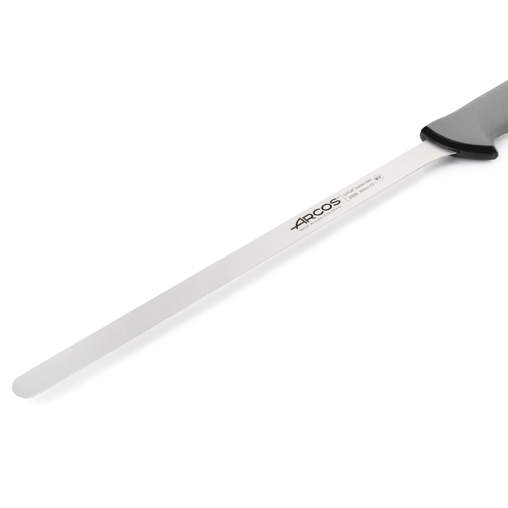 Arcos round-tip ham knife with a 30 cm blade and a grey double-injection handle