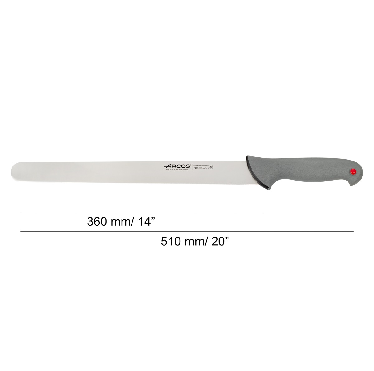Arcos cold meat knife with a 36 cm blade and a grey double-injection handle