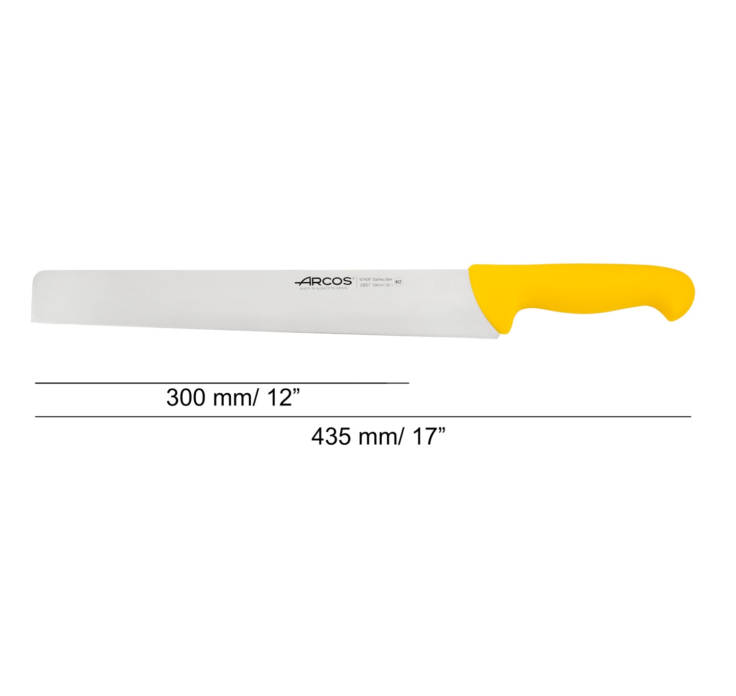 Arcos salami and cheese knife with a 30 cm straight blade and a colored polypropylene handle