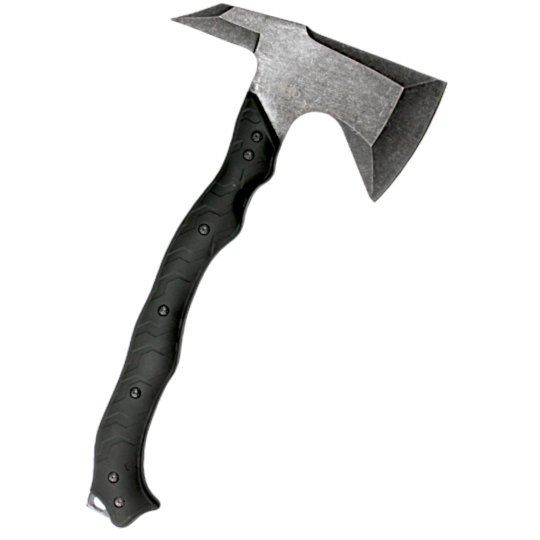 Tactical ax with stonewashed blade and black ABS handle S4101-2