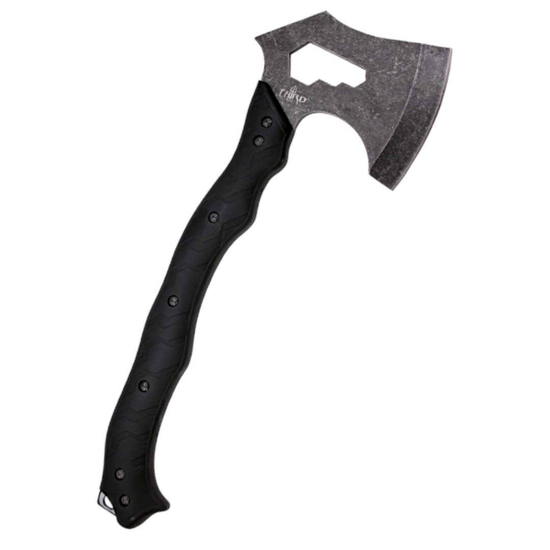 Tactical ax with stonewashed blade and black ABS handle S4100-2