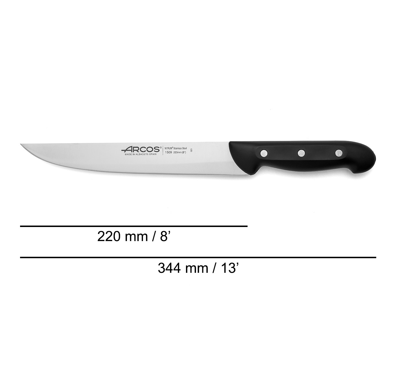 Arcos Maitre kitchen knife with black polypropylene handle and 220 mm blade