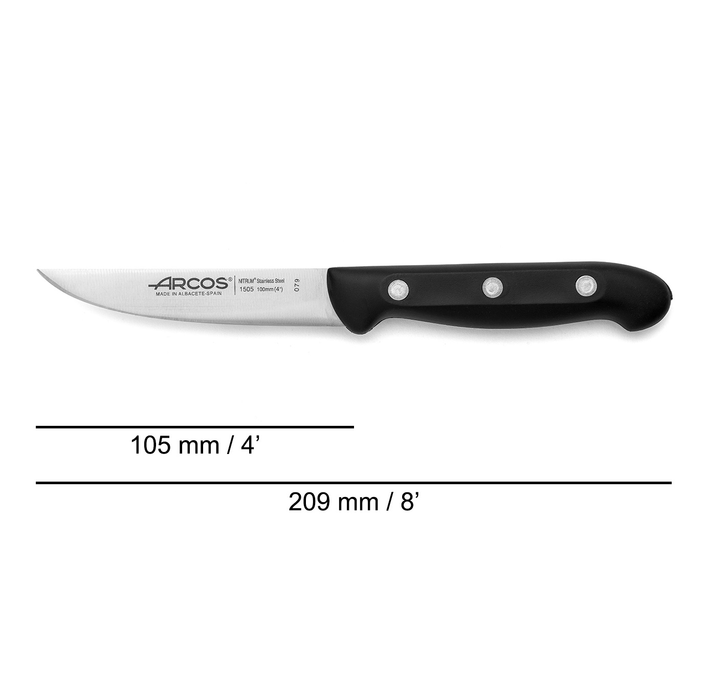 Arcos Maitre vegetable knife with black polypropylene handle and 100 mm blade