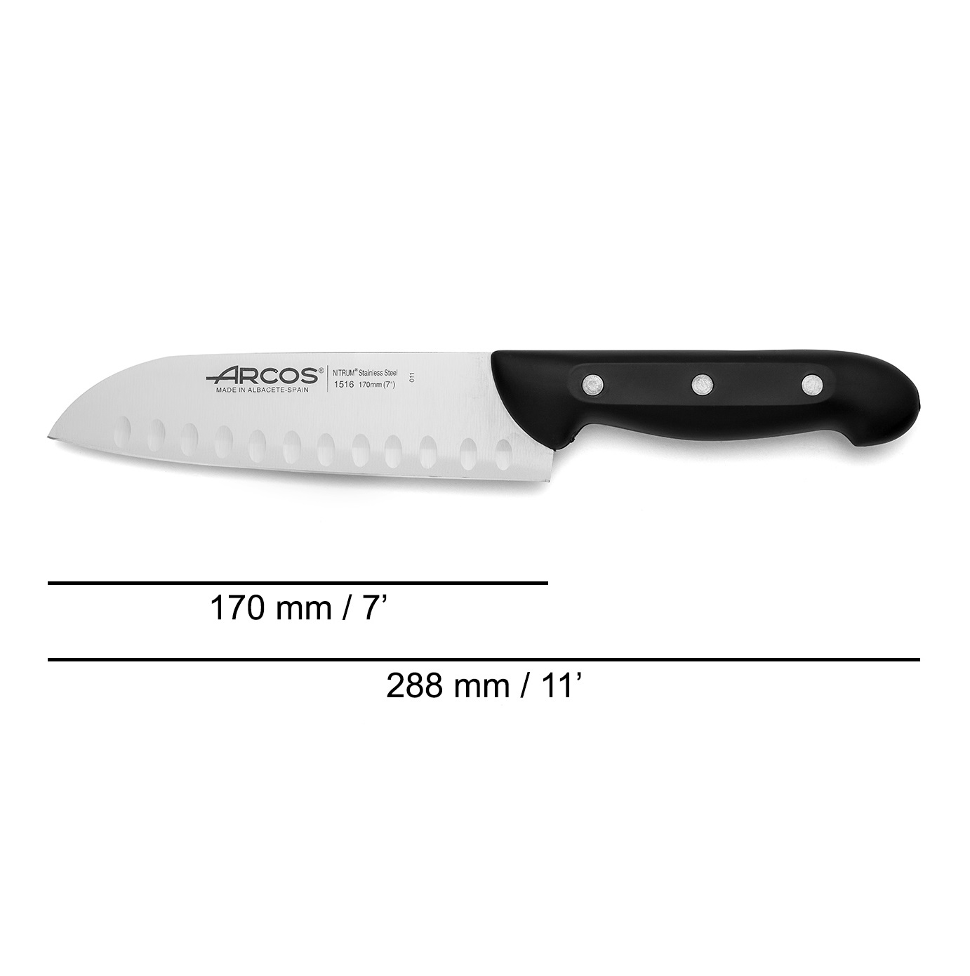 Arcos Maitre santoku knife with black polypropylene handle and 170 mm blade