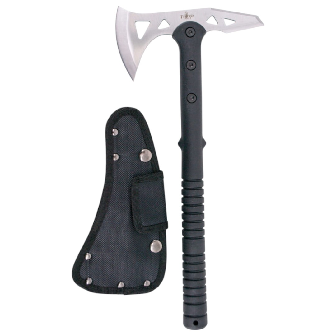 Tactical axe with ABS handle and satin-finished 420 steel blade