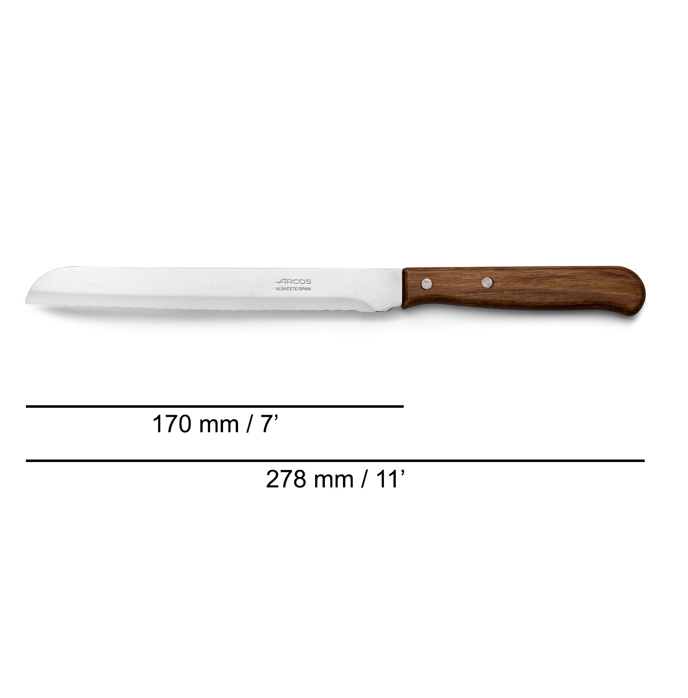 Arcos Latin series bread knife with wooden handle and 17 cm serrated blade blister