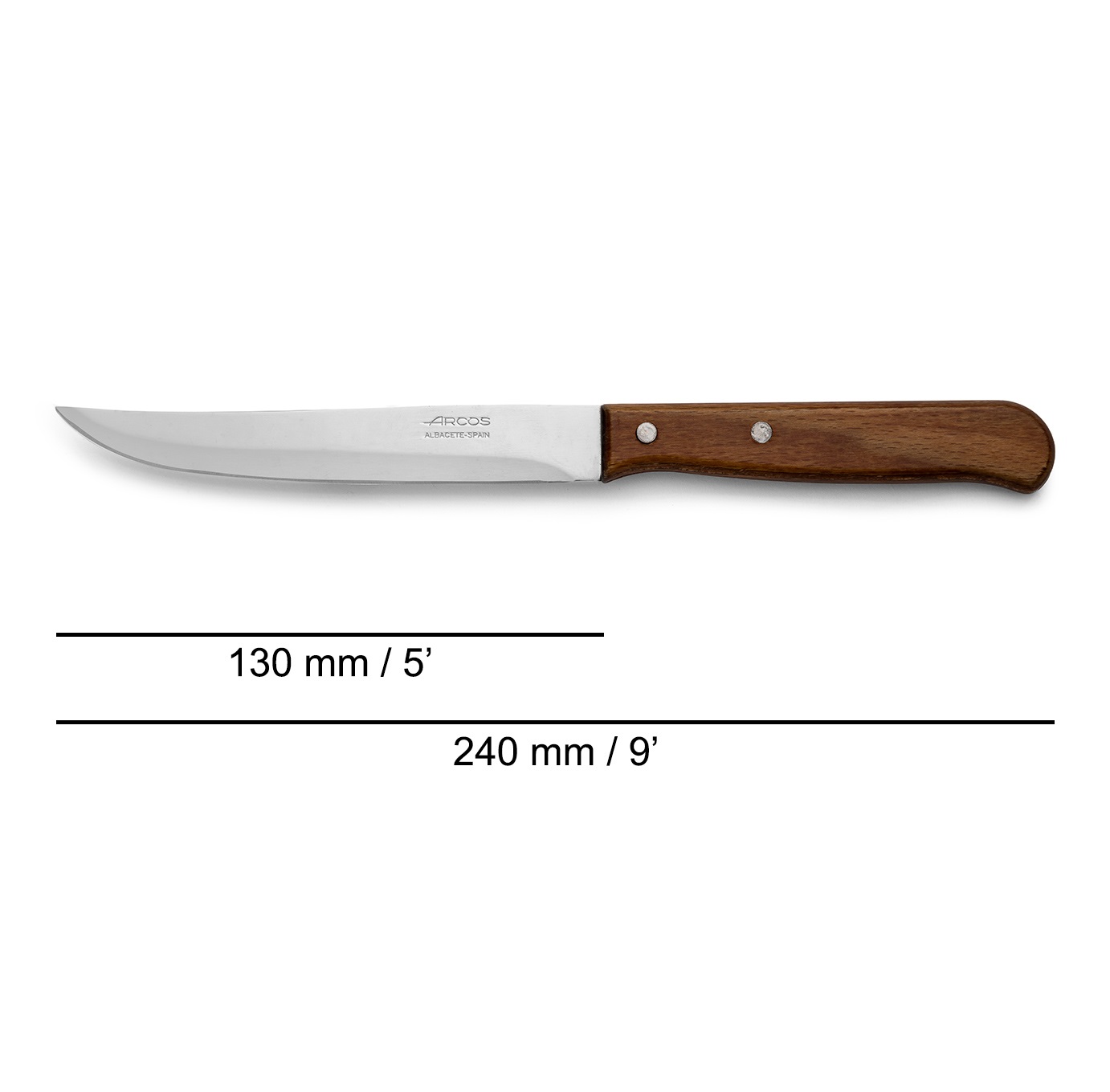 12 Arcos Latina series kitchen knives with wooden handles and 130 mm blades