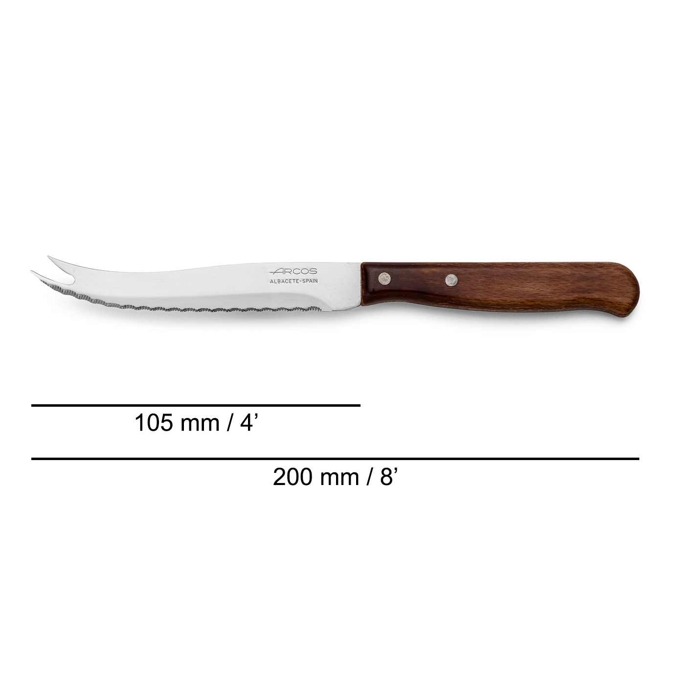Arcos Latin series cheese knife with wooden handle and 105 mm serrated blade blister
