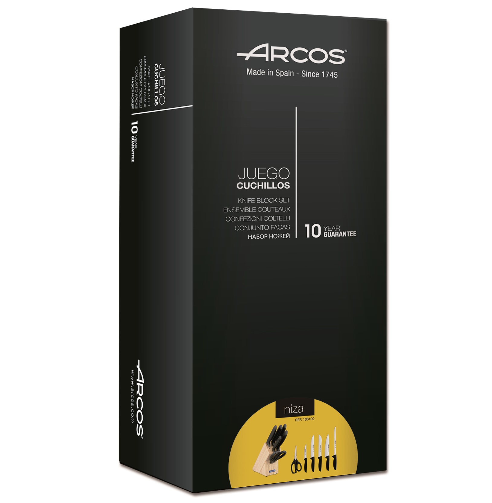 Set da cucina Arcos Niza con 5 coltelli e forbici, manico in polipropilene nero