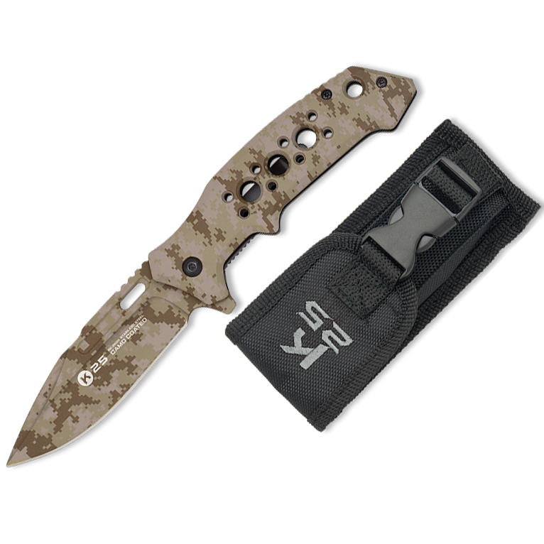 K25 tactical pocket knife with nylon sheath