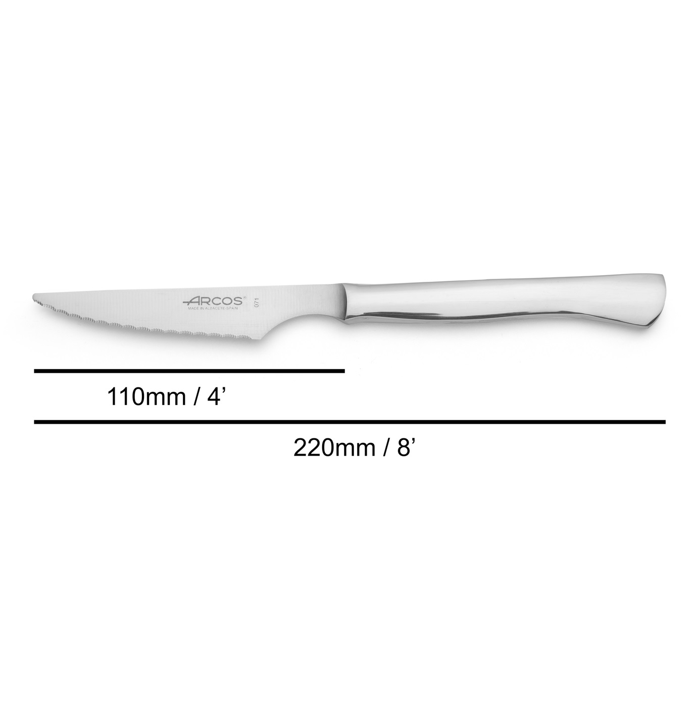 12 Arcos monoblock stainless steel steak knives, 220 mm