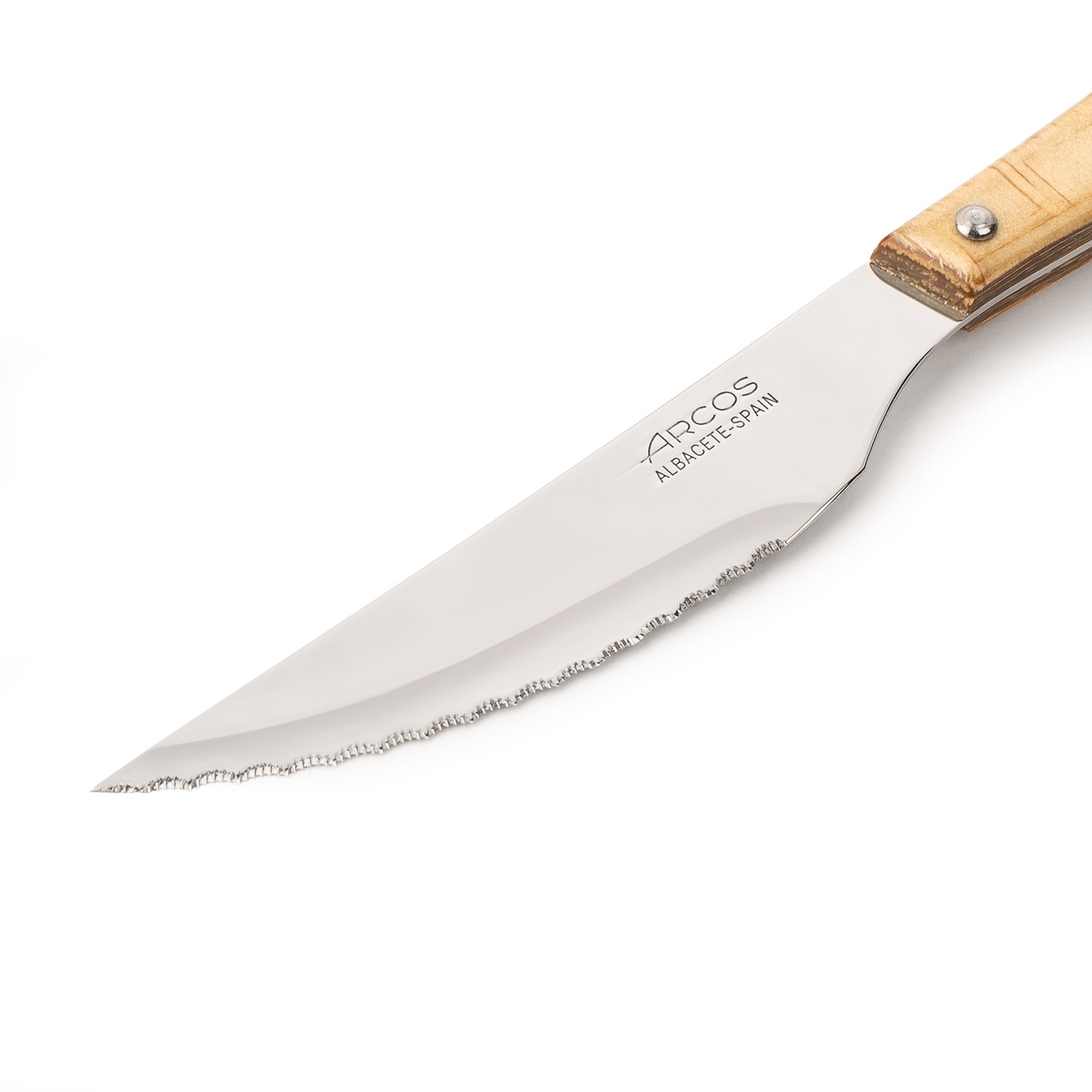 12 Arcos 220mm steak knives with light brown compressed wood handle