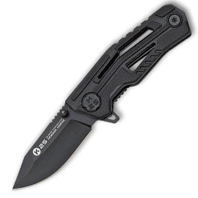 K25 tactical pocket knife with hollow blade and line lock