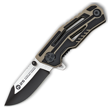 K25 tactical pocket knife with line lock and clip