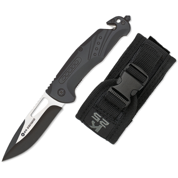 K25 tactical pocket knife with aluminium handle and nylon sheath