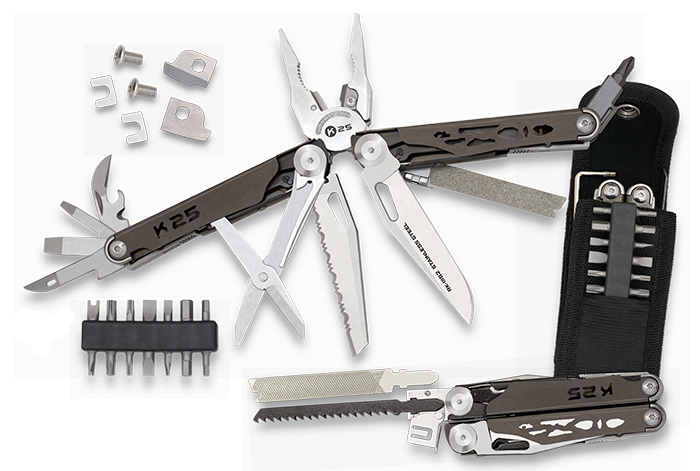 Alicate multiusos K25 com onze utilizacoes e estojo