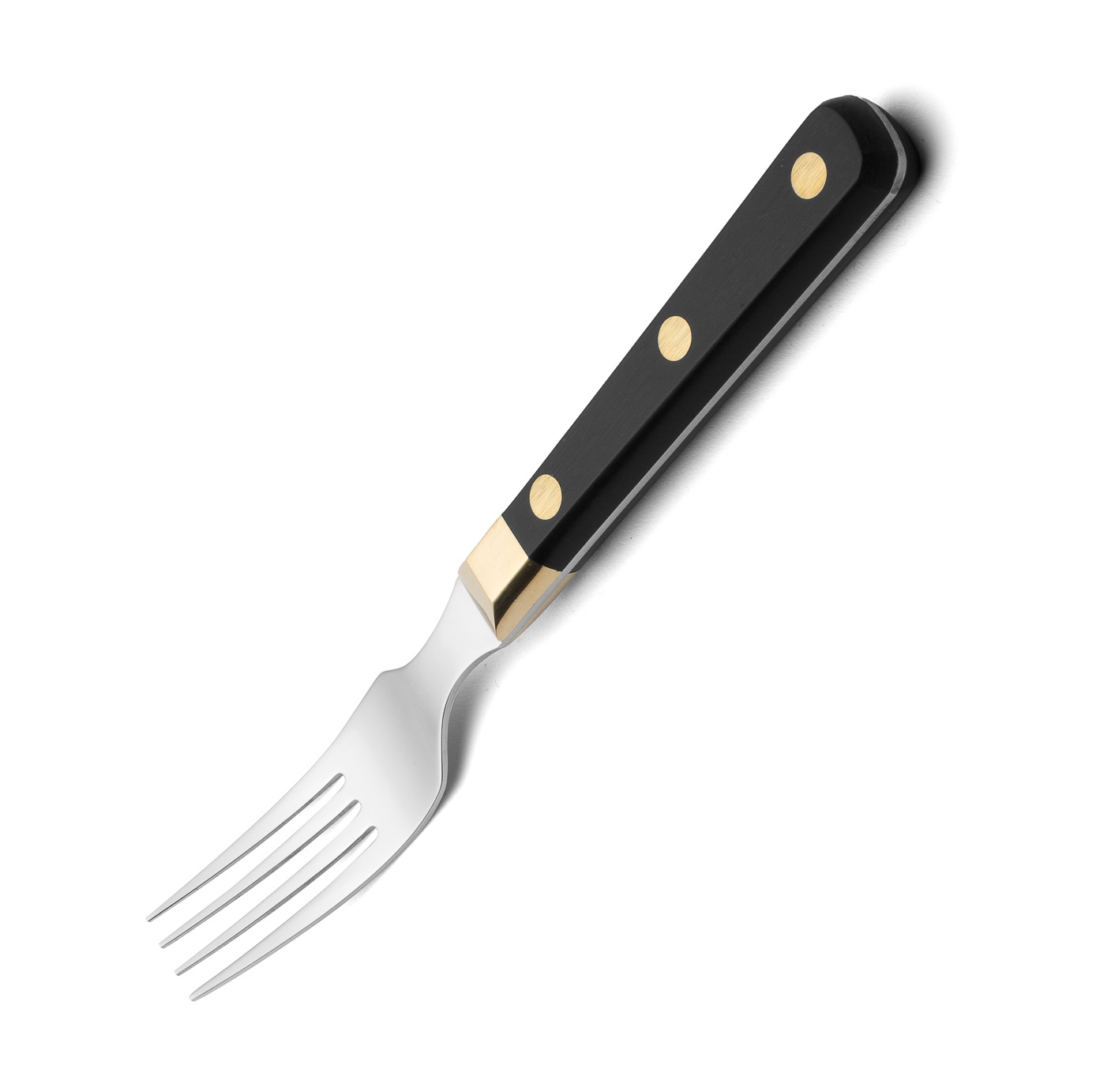 Arcos steak fork with black plastic and brass handle