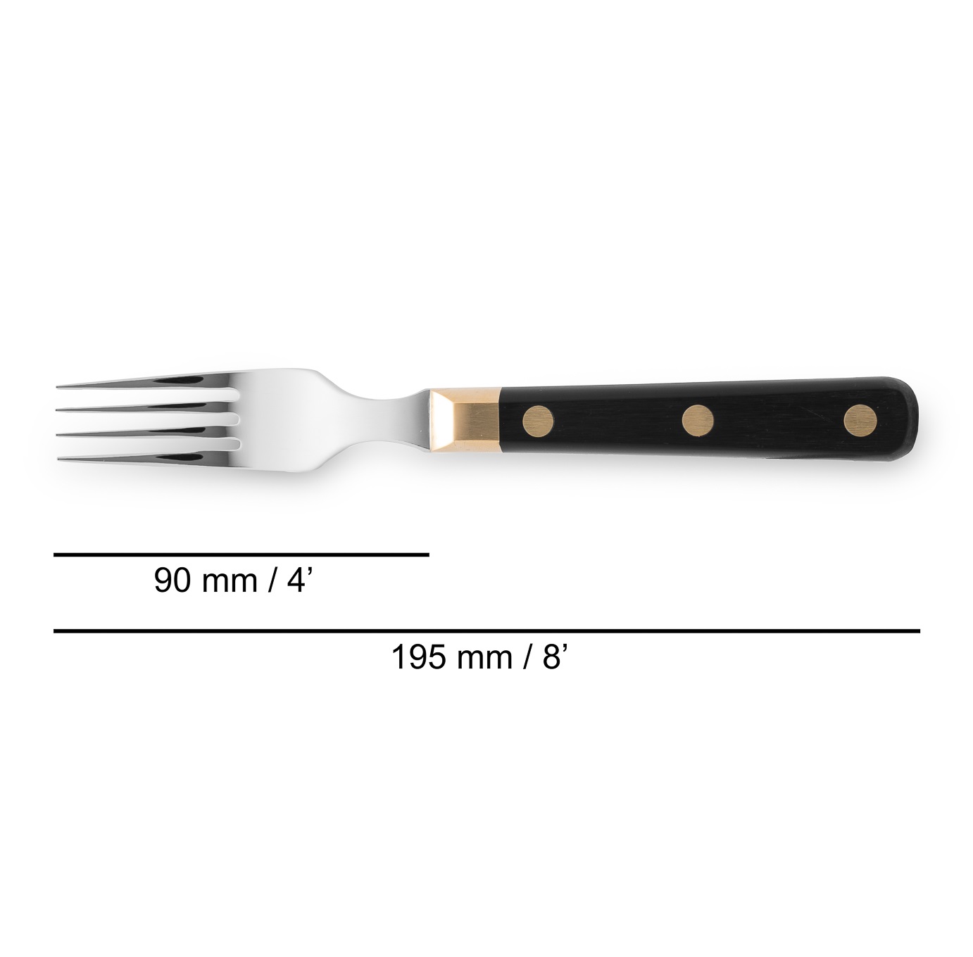 Arcos steak fork with black plastic and brass handle