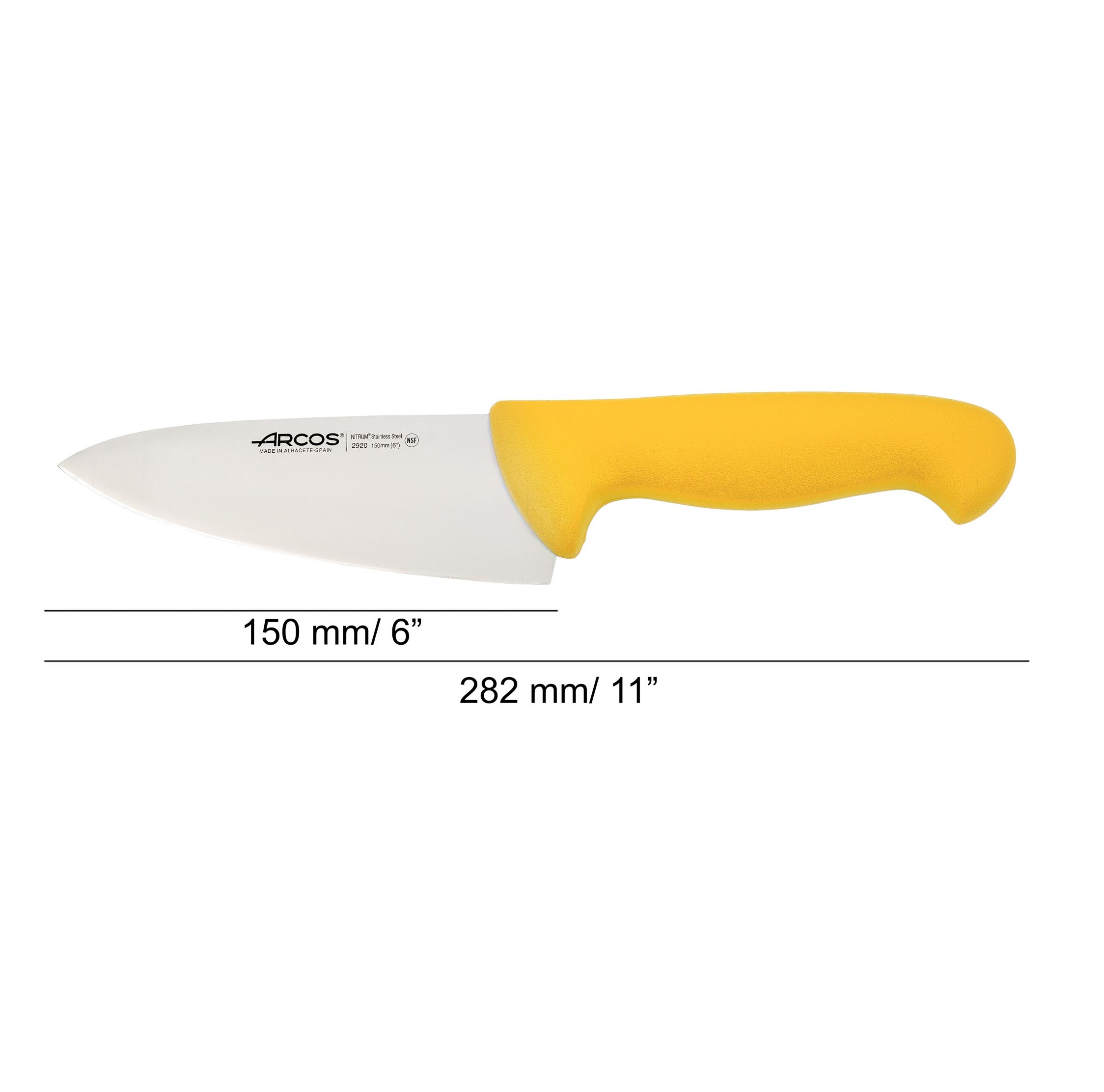 Wide chef's knife with a 15 cm blade and colorful plastic handle