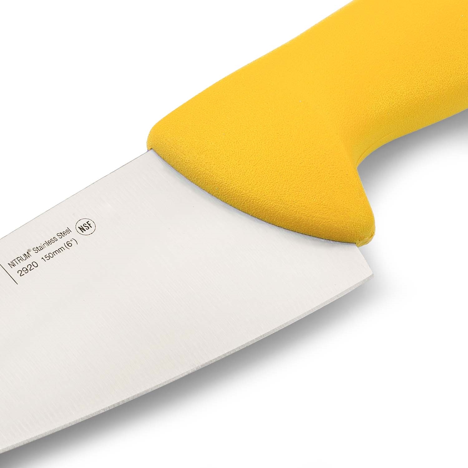 Wide chef's knife with a 15 cm blade and colorful plastic handle