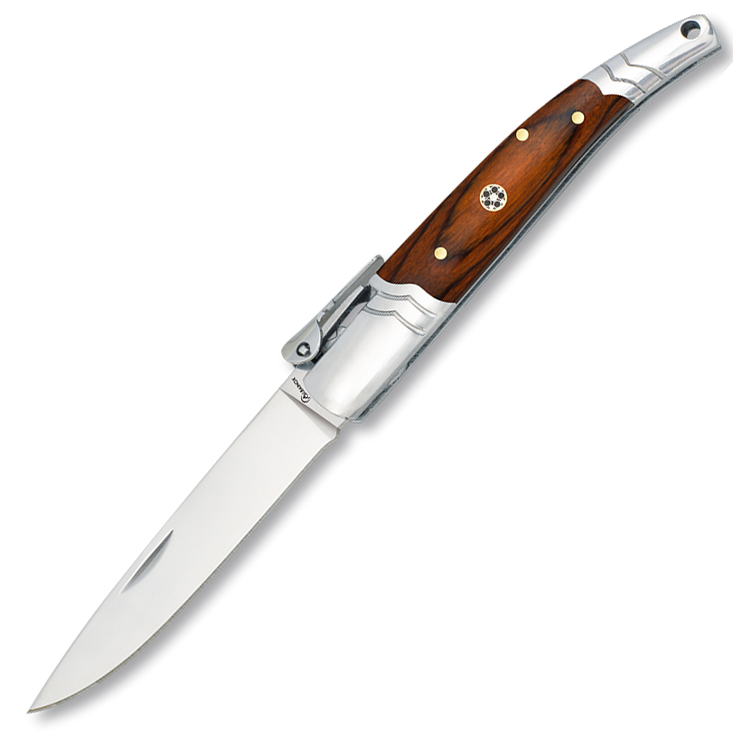 Albainox pocket knife with red stamina wood handle decorated