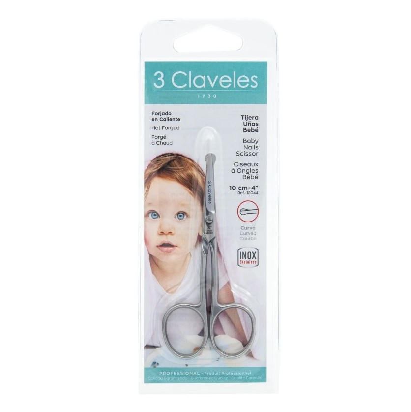 Gebogene Babyscheren von 3 Claveles aus geschmiedetem Edelstahl, 10 cm lang