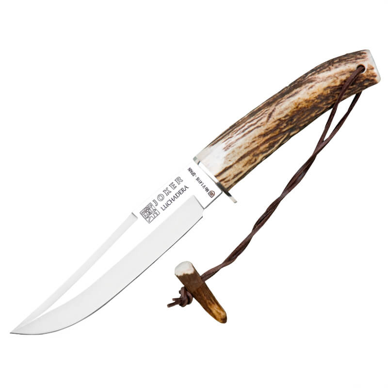 Joker Luchadera hunting knife with deer antler handle and 16 cm c...