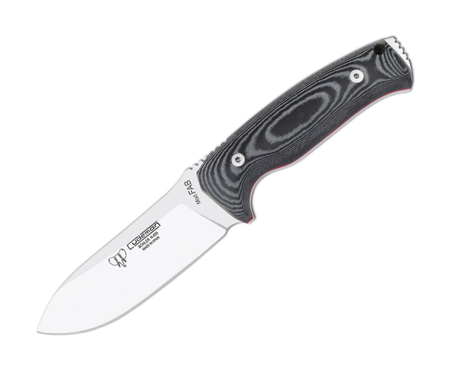 Fab I model survival knife. Black micarta handle. Böhler N695 steel.