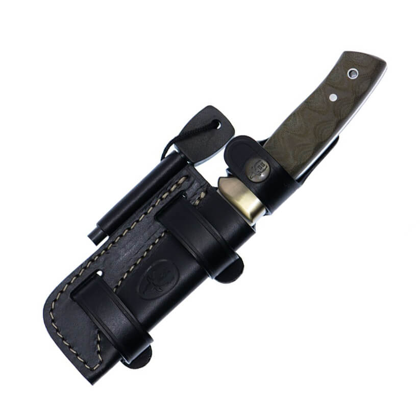 Coltello da sopravvivenza Muela Kodiak 10G con guance in micarta verde e fodero multiposizione con magnesio